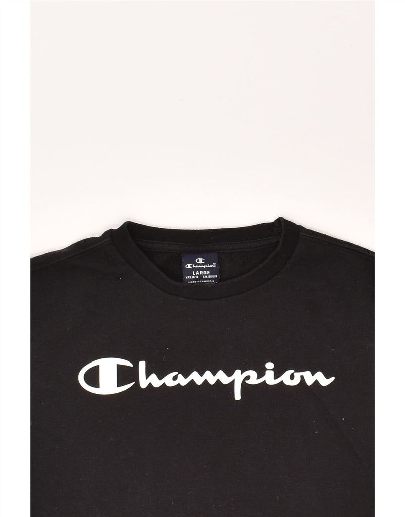 CHAMPION Boys Graphic Sweatshirt Jumper 11-12 Years Large Black | Vintage Champion | Thrift | Second-Hand Champion | Used Clothing | Messina Hembry 