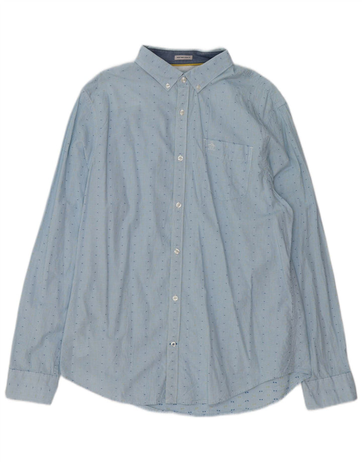PENGUIN Mens Heritage Slim Fit Shirt XL Blue Check Cotton Vintage Penguin and Second-Hand Penguin from Messina Hembry 