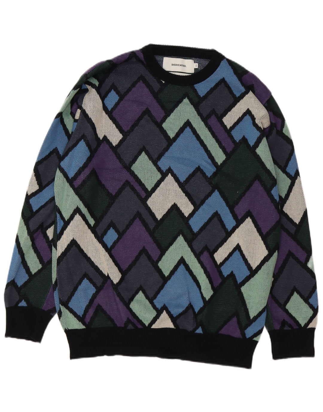 Vintage Mens Crew Neck Jumper Sweater Medium Multicoloured Geometric Cotton
