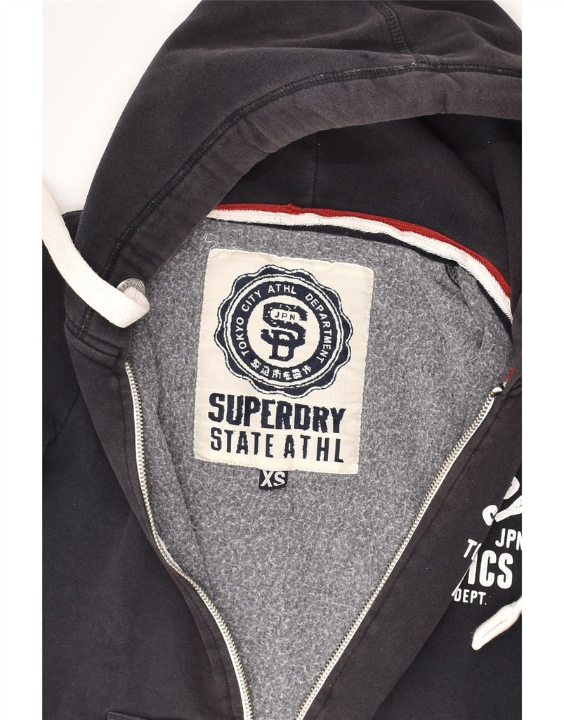 SUPERDRY Womens Graphic Zip Hoodie Sweater UK 6 XS Black Cotton | Vintage Superdry | Thrift | Second-Hand Superdry | Used Clothing | Messina Hembry 