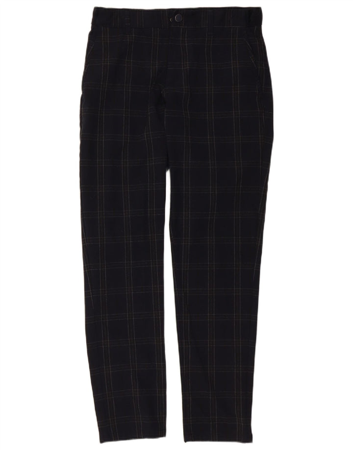 ZARA Mens Slim Chino Trousers Small W30 L29 Navy Blue Check Polyester
