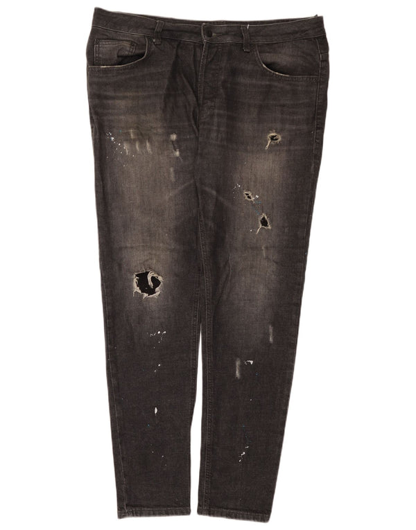 Zara Mens Distressed Slim Jeans EU 44 Large W34 L32 Black Cotton