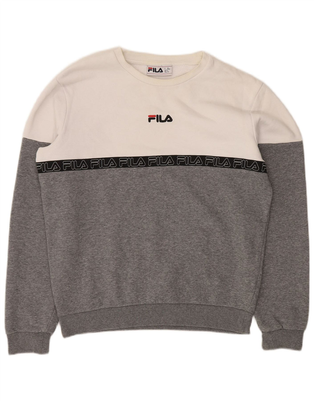 FILA Mens Graphic Sweatshirt Jumper Small Grey Colourblock Cotton