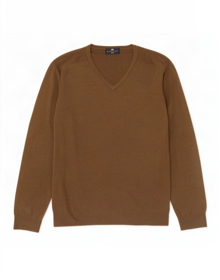 Marks & Spencer Mens Blue Harbour V-Neck Jumper Sweater XL Brown Acrylic