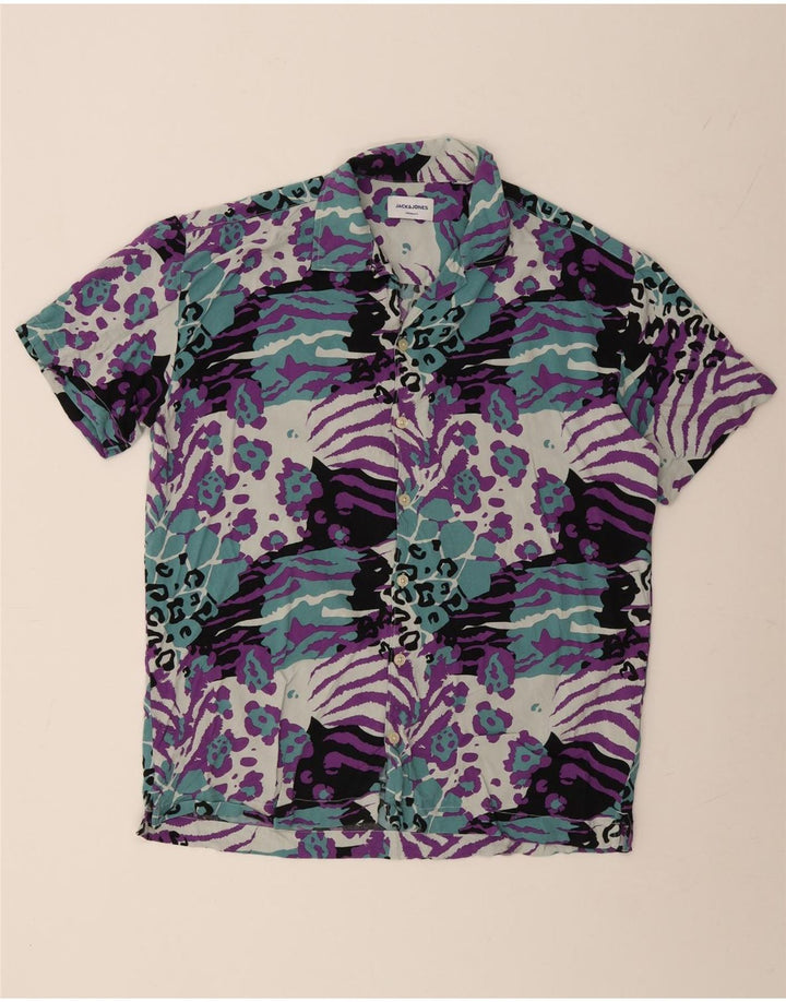 JACK & JONES Mens Short Sleeve Shirt Large Multicoloured Animal Print