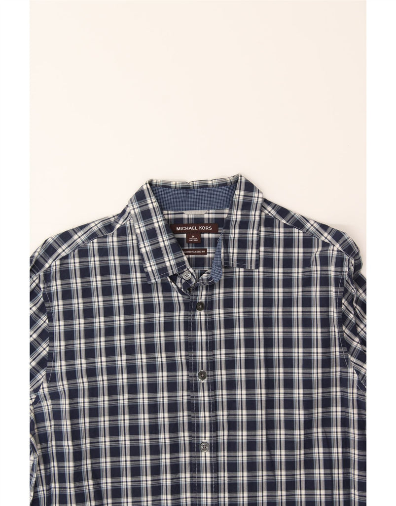 MICHAEL KORS Mens Tailored Classic Fit Shirt Medium Navy Blue Check Cotton Vintage Michael Kors and Second-Hand Michael Kors from Messina Hembry 