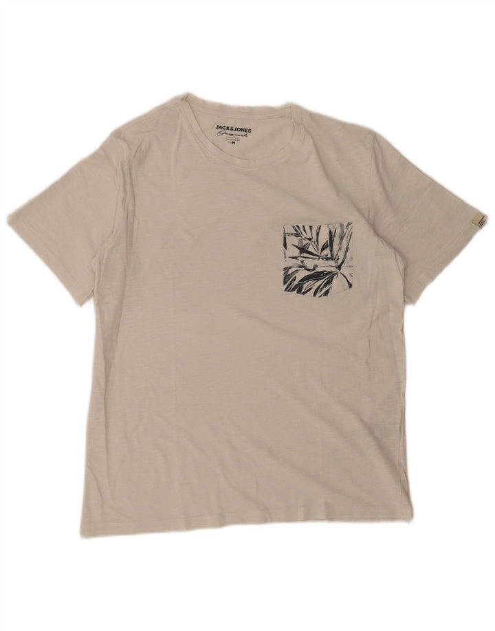 JACK & JONES Mens T-Shirt Top Medium White Floral Cotton