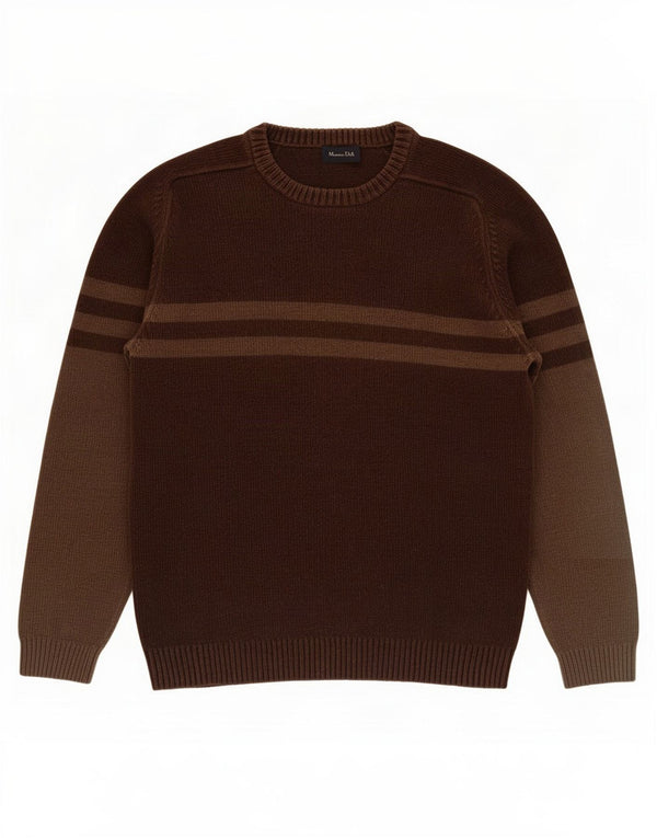 Massimo Dutti Mens Crew Neck Jumper Sweater Medium Brown Striped