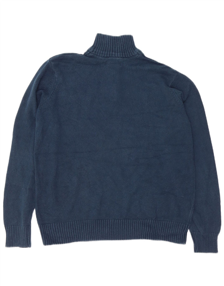 EDDIE BAUER Mens Zip Neck Jumper Sweater Large Navy Blue Colourblock