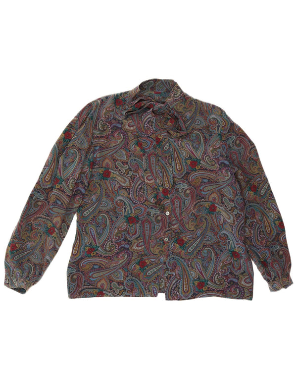 Vintage Womens Front Tie Shirt Blouse IT 48 XL Multicoloured Paisley Silk