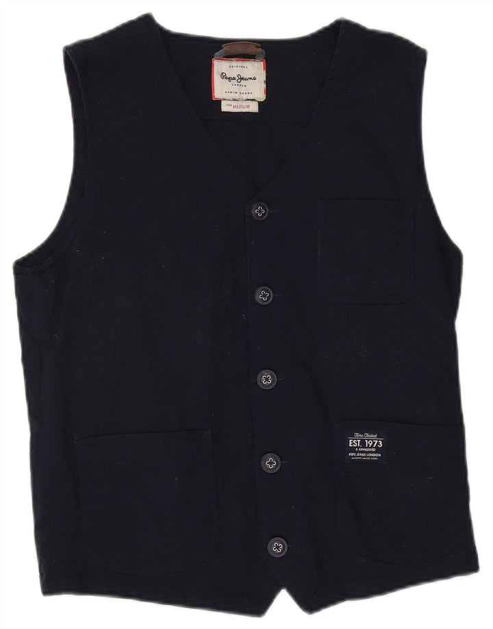 PEPE Jeans Mens Waistcoat Medium Navy Blue Cotton