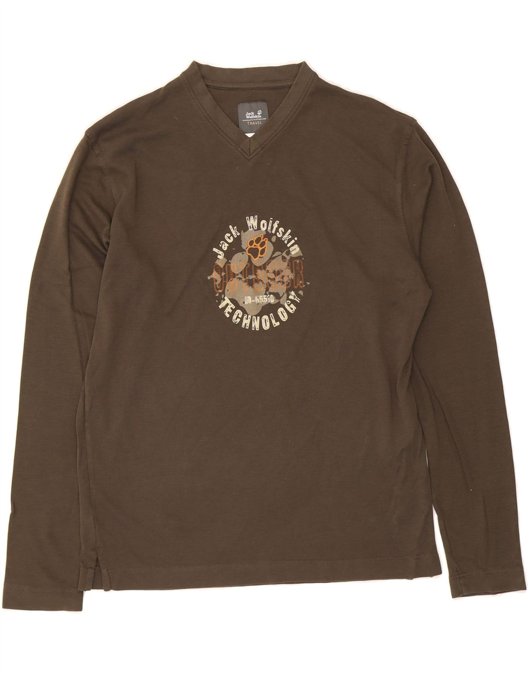 JACK WOLFSKIN Mens Graphic Top Long Sleeve Medium Brown Cotton Vintage Jack Wolfskin and Second-Hand Jack Wolfskin from Messina Hembry 