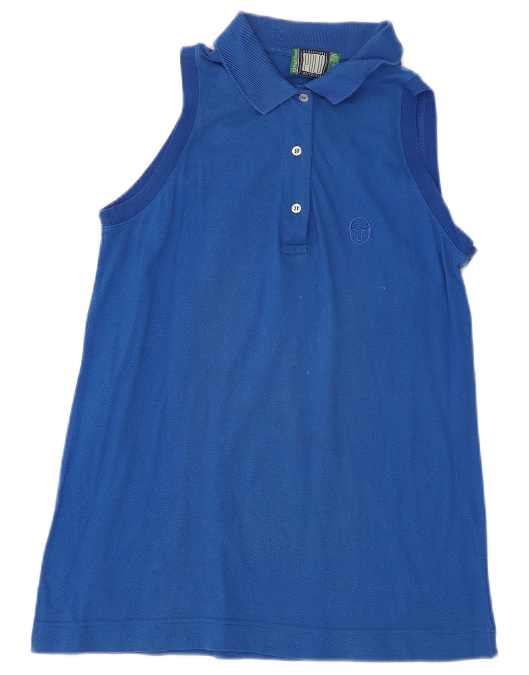 Sergio Tacchini Womens Sleeveless Polo Shirt IT 44 Medium Blue Cotton
