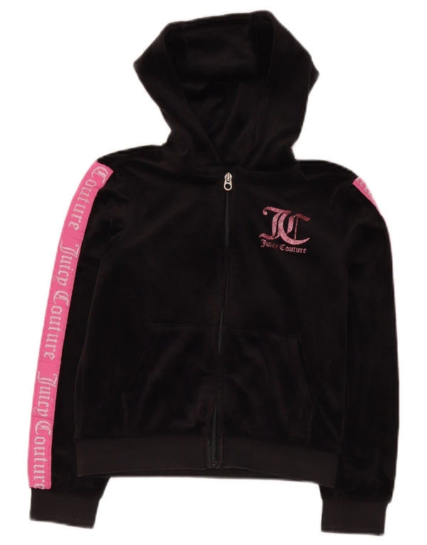 JUICY COUTURE Girls Graphic Zip Hoodie Sweater 9-10 Years Black