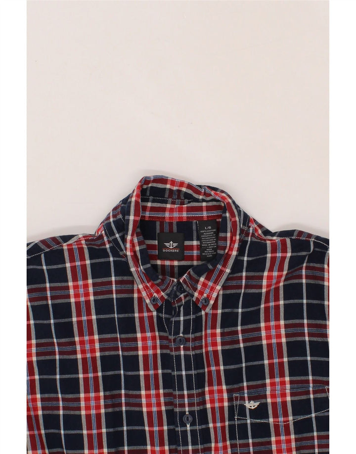 DOCKERS Mens Shirt Large Navy Blue Check Cotton Vintage Dockers and Second-Hand Dockers from Messina Hembry 