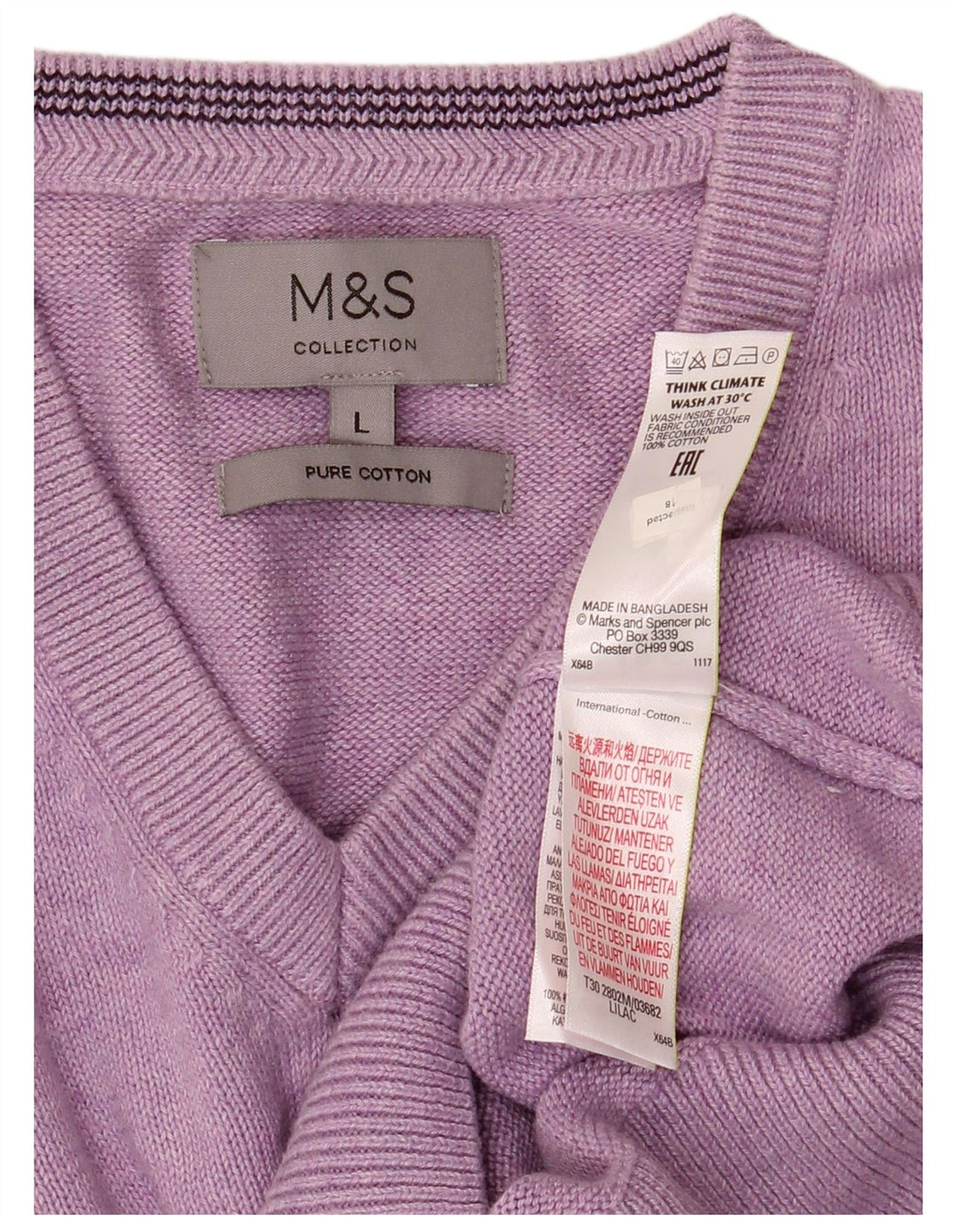 Marks & Spencer Mens V-Neck Jumper Sweater Large Purple Cotton