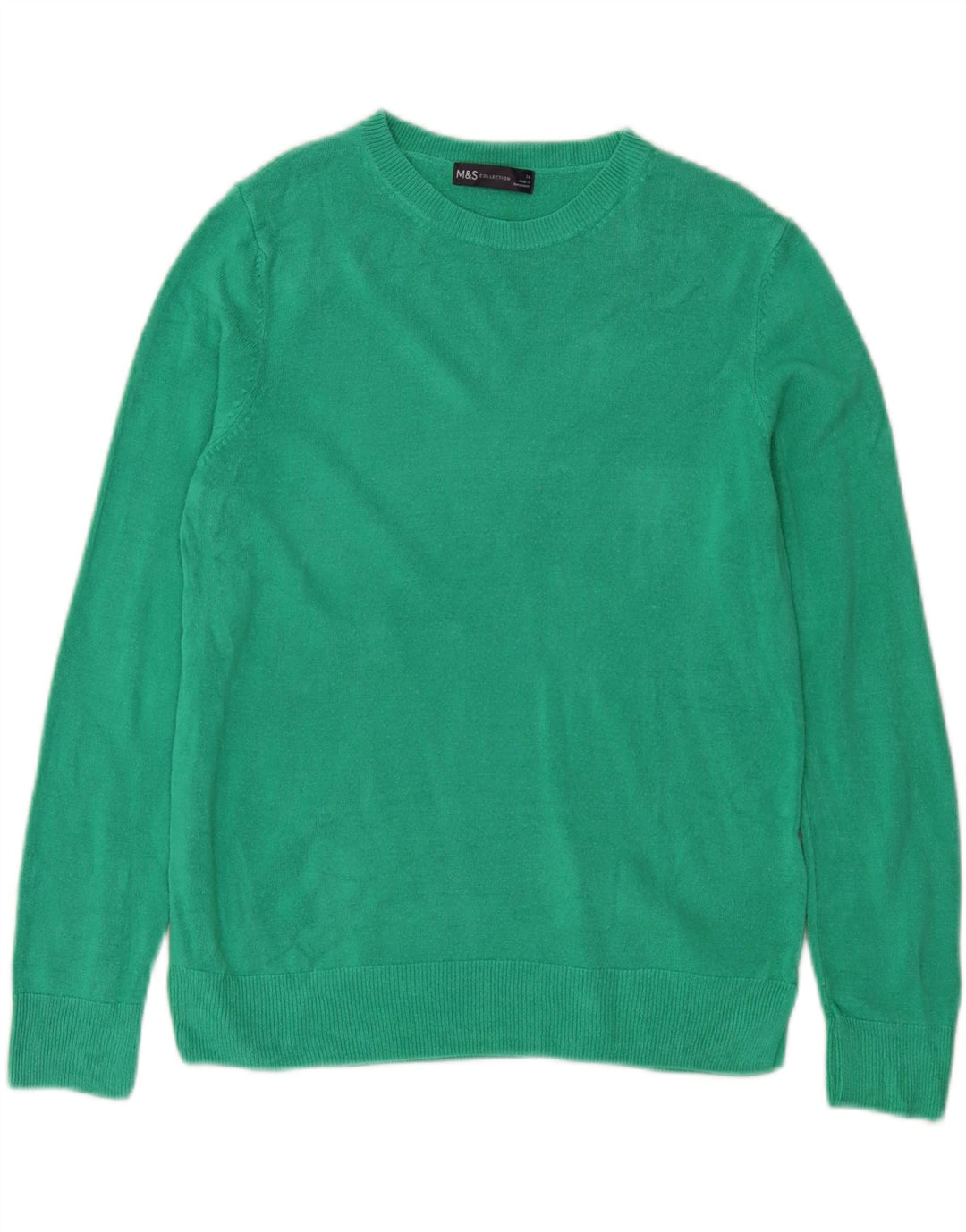 Marks & Spencer Womens Crew Neck Jumper Sweater UK 14 Medium  Green Acrylic