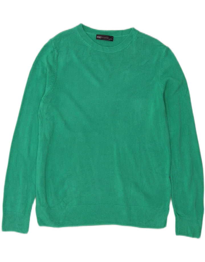 Marks & Spencer Womens Crew Neck Jumper Sweater UK 14 Medium  Green Acrylic