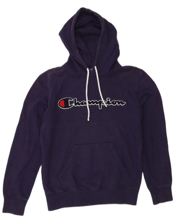 Champion Mens Graphic Hoodie Jumper Small Purple Cotton