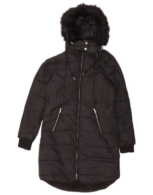 Whistles Womens Hooded Padded Coat UK 14 Medium Black Polyamide