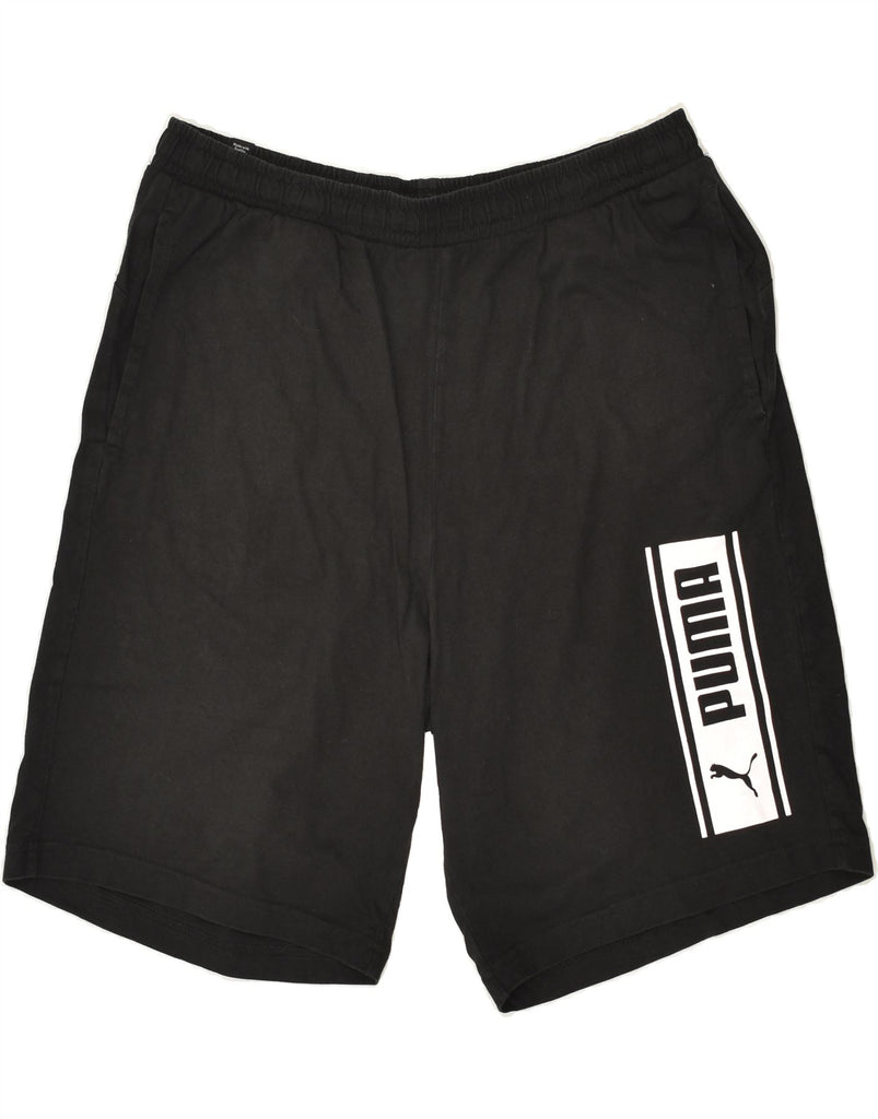 PUMA Mens Graphic Sport Shorts Large Black Cotton | Vintage Puma | Thrift | Second-Hand Puma | Used Clothing | Messina Hembry 