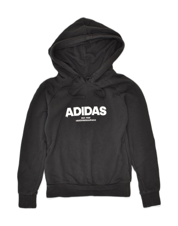 ADIDAS Womens Graphic Hoodie Jumper UK 4-6 XS Black Cotton | Vintage Adidas | Thrift | Second-Hand Adidas | Used Clothing | Messina Hembry 