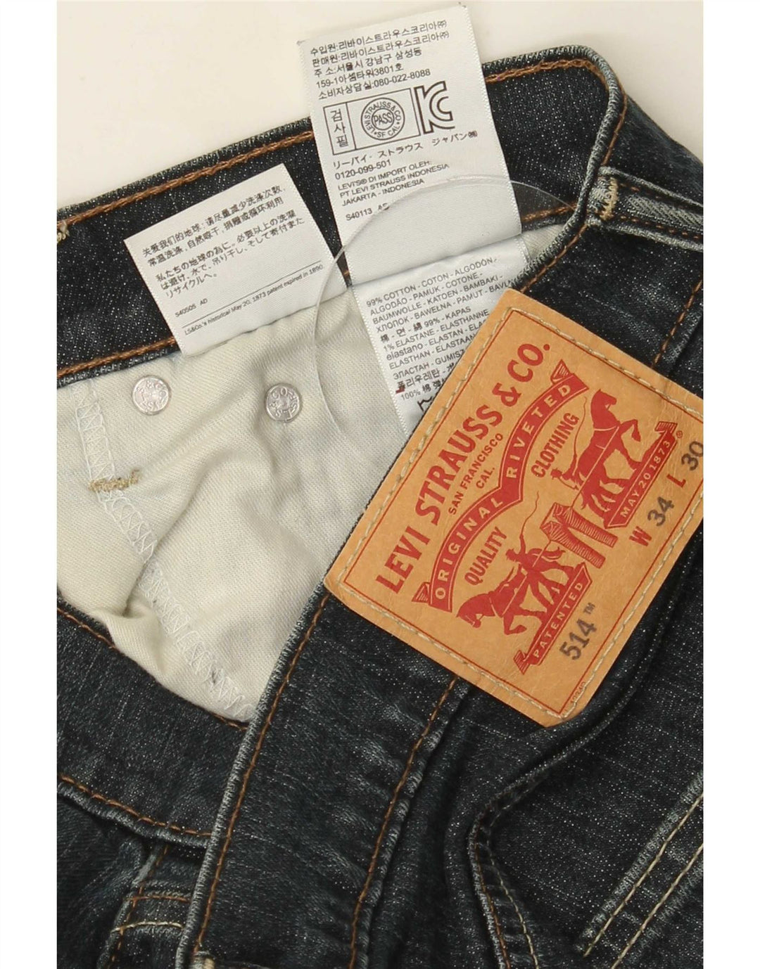 Levi's Mens 514 Straight Jeans W34 L30 Navy Blue Cotton