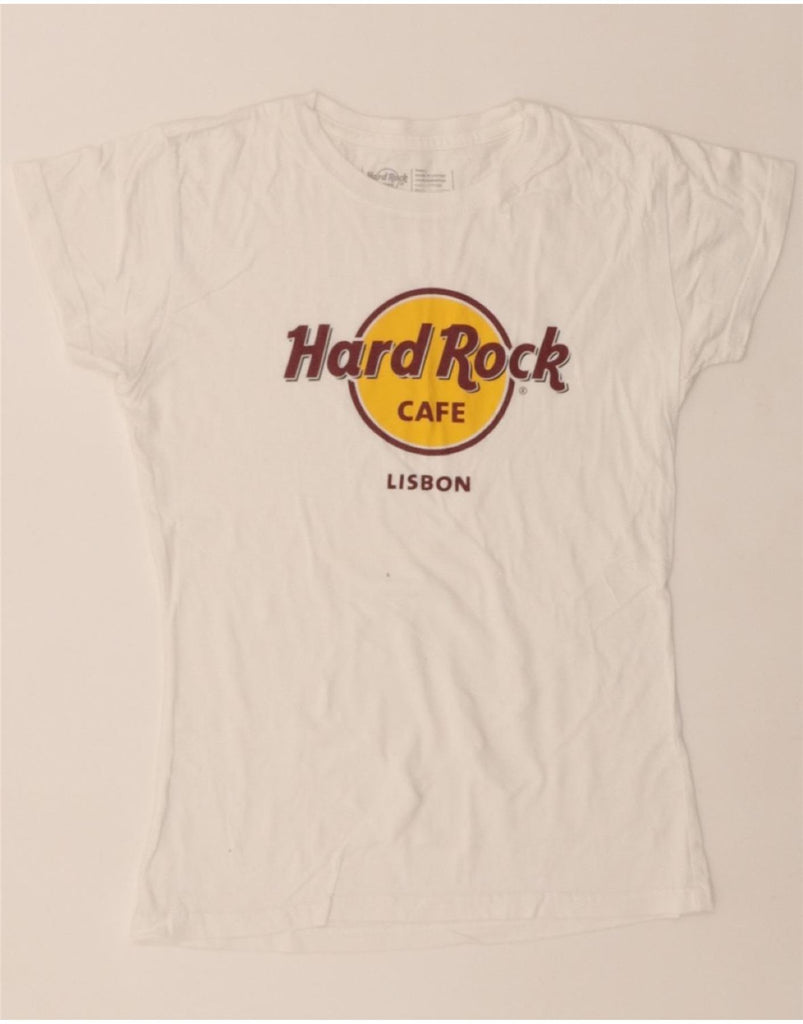 HARD ROCK CAFE Womens Lisbon Graphic T-Shirt Top UK 10 Small White Cotton Vintage Hard Rock Cafe and Second-Hand Hard Rock Cafe from Messina Hembry 