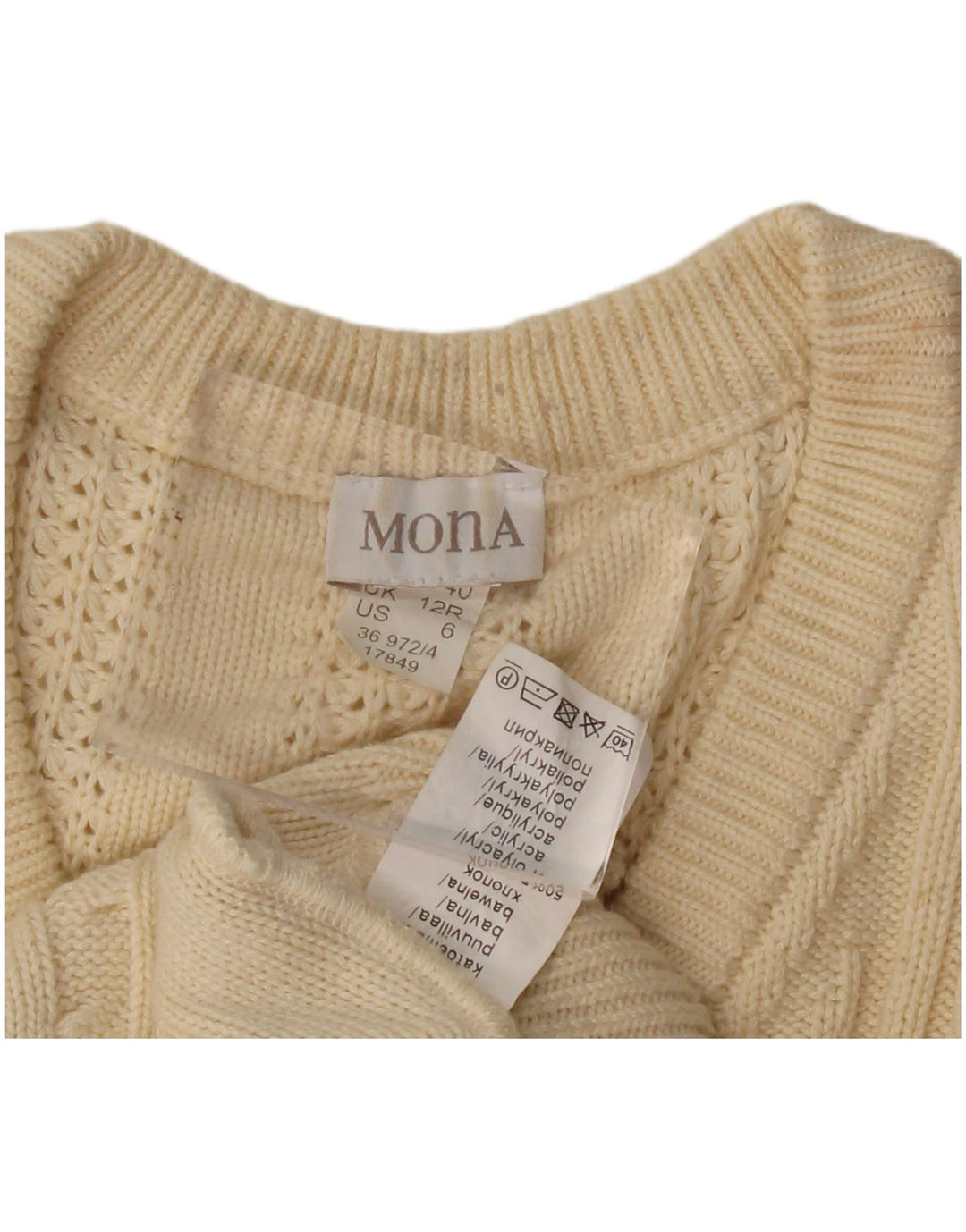 Mona Womens V-Neck Jumper Sweater UK 12 Medium  Beige Cotton