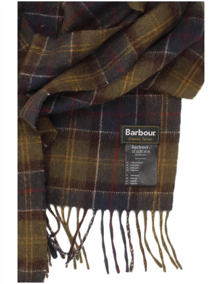 Barbour Mens Rectangle Scarf One Size Khaki Plaid Lambswool Classic