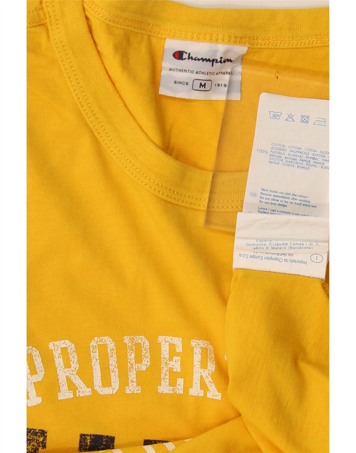 CHAMPION Mens Graphic T-Shirt Top Medium Yellow Colourblock Cotton