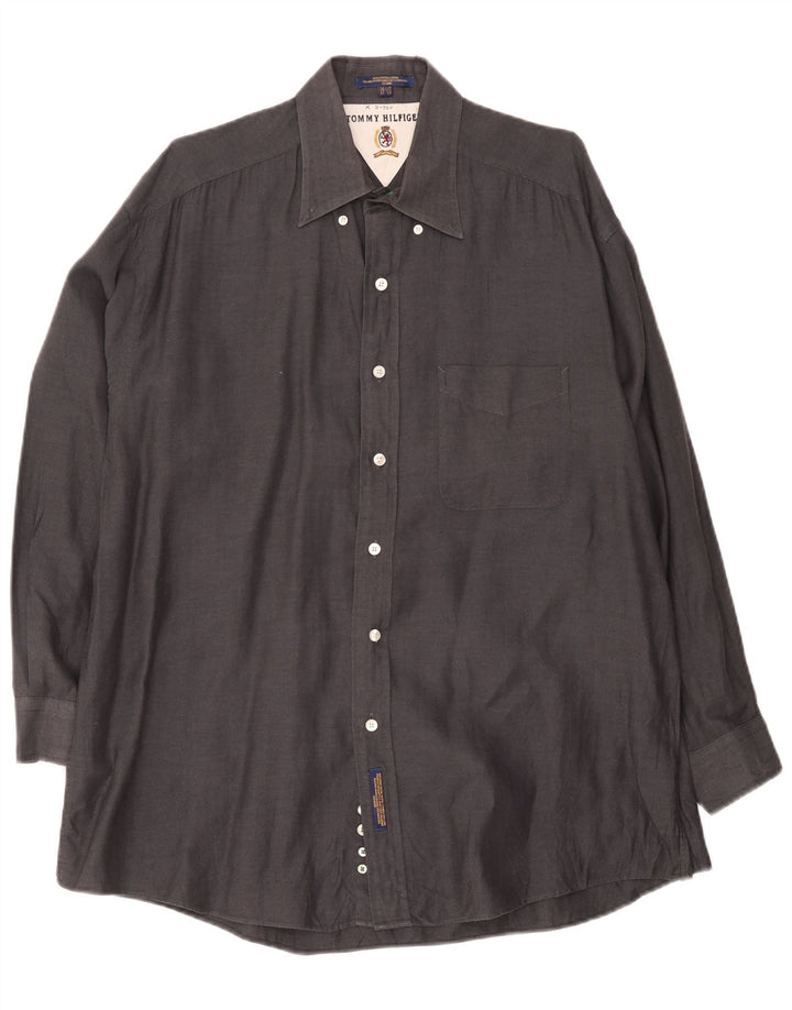 Tommy Hilfiger Mens Shirt Size 16 1/2 Large Grey Herringbone Cotton