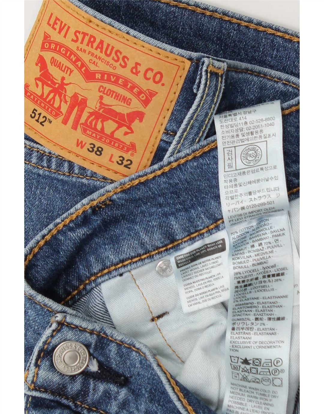 Levi's Mens 512 Slim Tapered Jeans W38 L27 Blue Cotton
