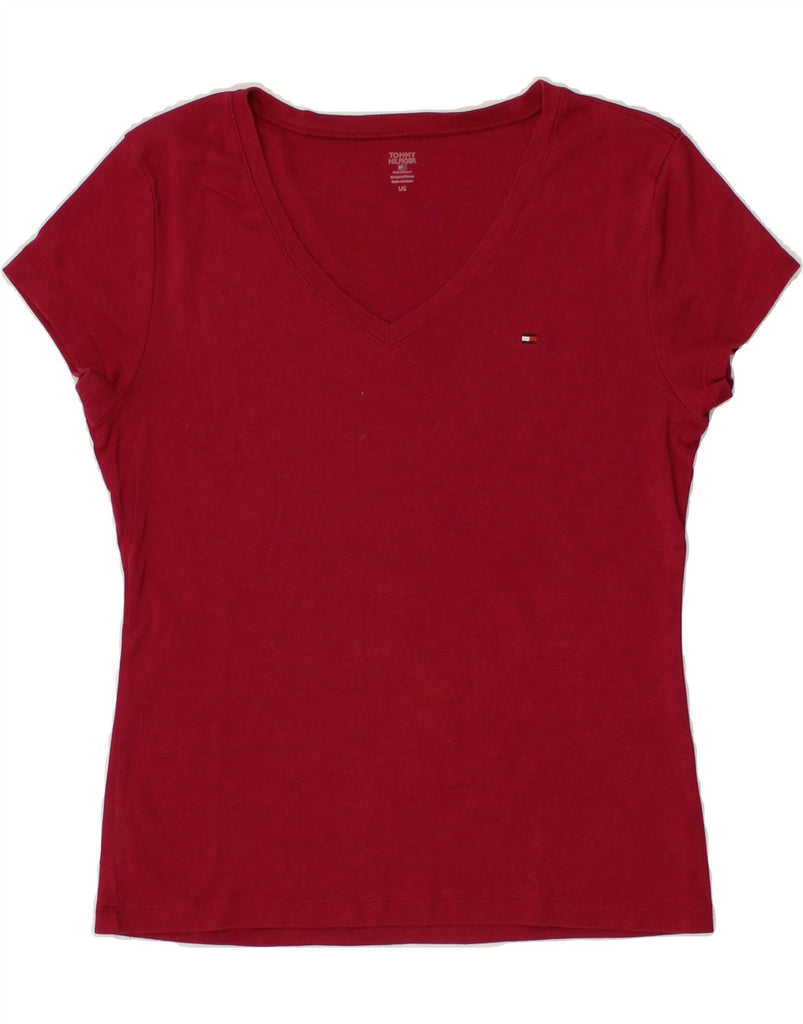 TOMMY HILFIGER Womens T-Shirt Top UK 14 Large Red Cotton Vintage Tommy Hilfiger and Second-Hand Tommy Hilfiger from Messina Hembry 