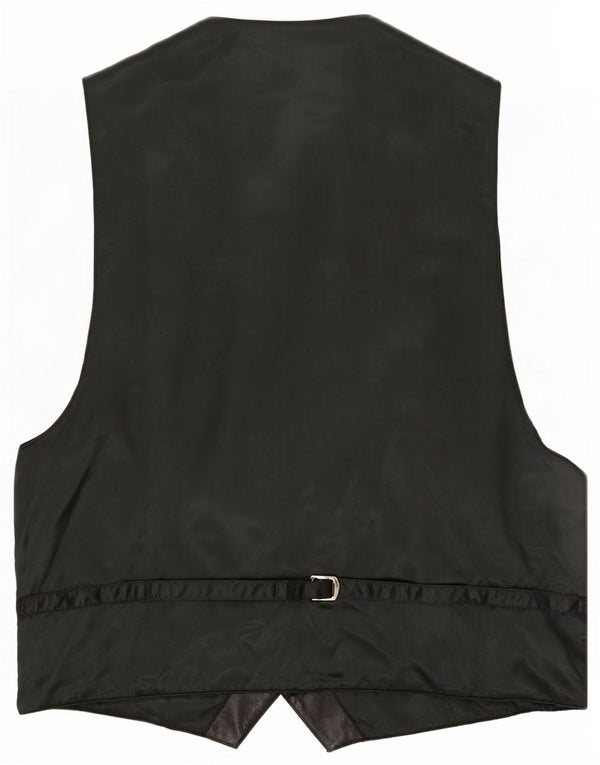 Vintage Womens Leather Waistcoat UK 12 Medium Black