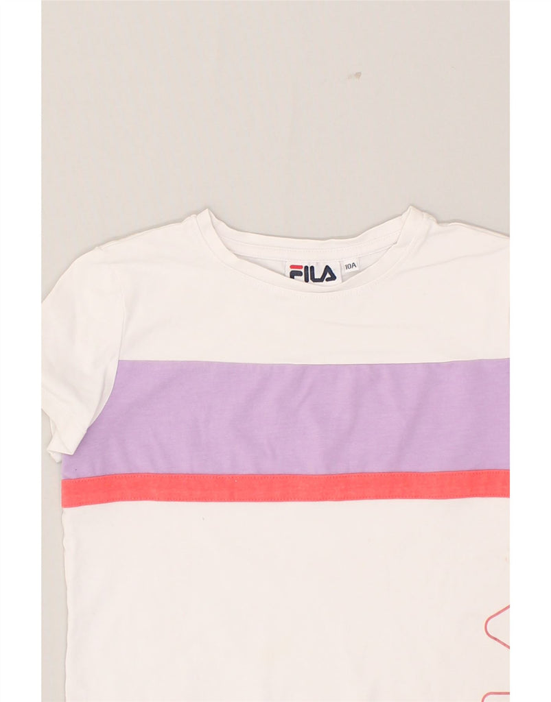 FILA Girls Graphic T-Shirt Top 9-10 Years White Colourblock Cotton | Vintage Fila | Thrift | Second-Hand Fila | Used Clothing | Messina Hembry 