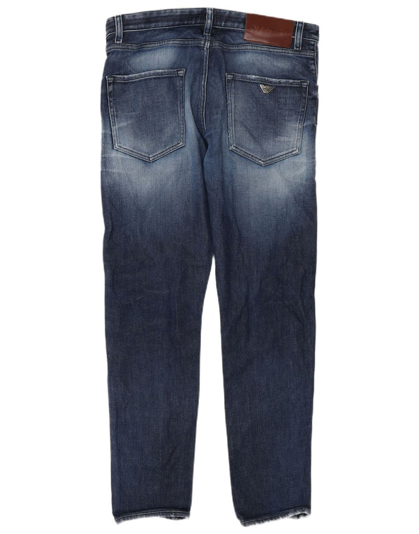 Emporio Armani Mens Distressed Slim Jeans W32 L30 Navy Blue Cotton