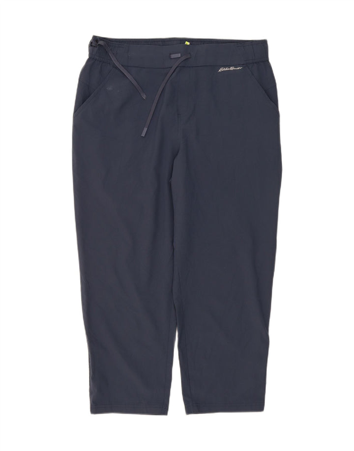 EDDIE BAUER Womens Crop Tracksuit Trousers UK 16 Large Navy Blue Polyester Vintage Eddie Bauer and Second-Hand Eddie Bauer from Messina Hembry 