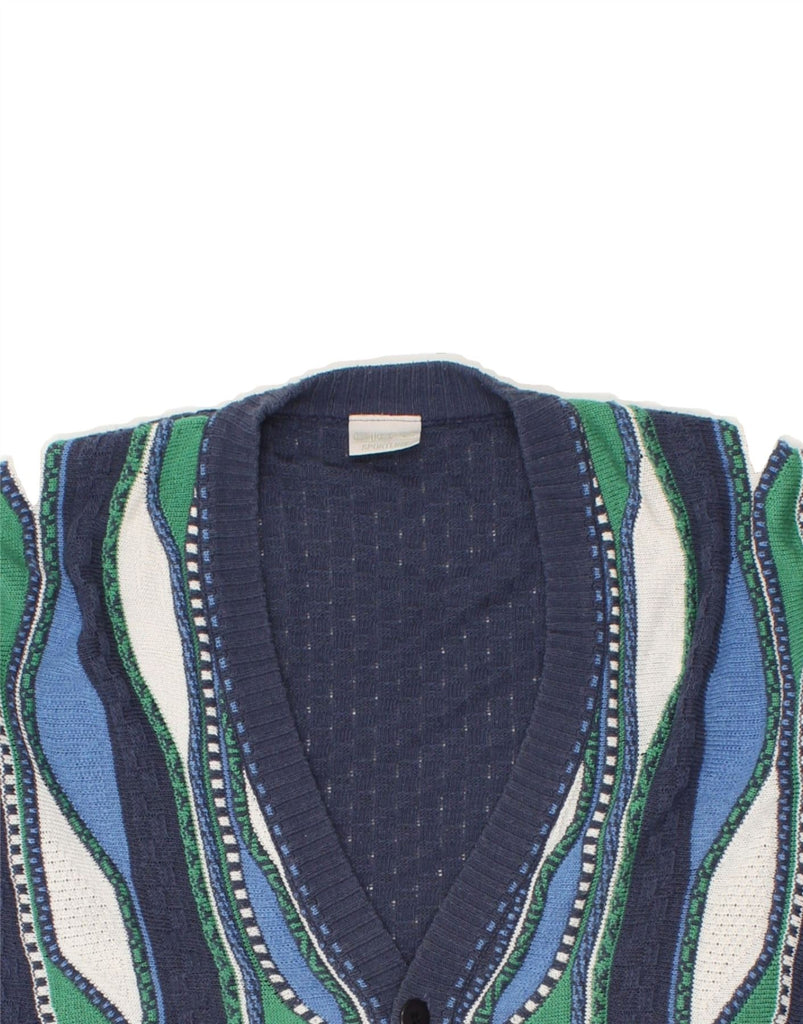 VINTAGE Mens Cardigan Sweater IT 54 XL Navy Blue Colourblock Cotton | Vintage Vintage | Thrift | Second-Hand Vintage | Used Clothing | Messina Hembry 