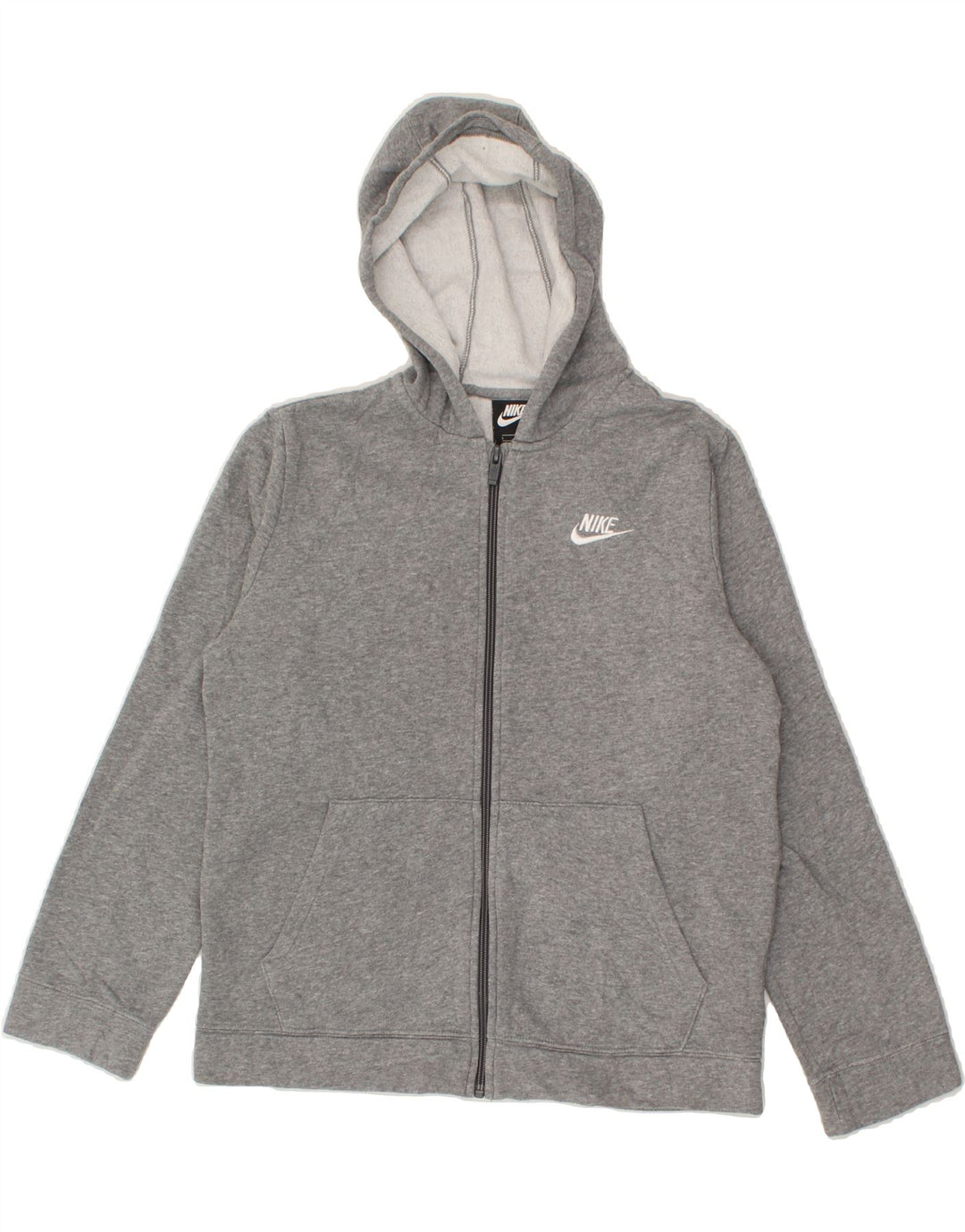 NIKE Boys Zip Hoodie Sweater 12-13 Years Large  Grey Cotton Vintage Nike and Second-Hand Nike from Messina Hembry 
