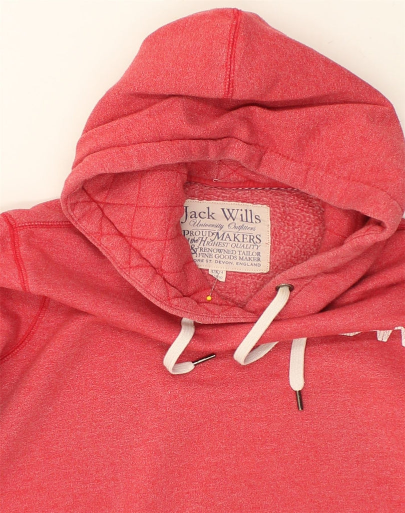 JACK WILLS Womens Graphic Hoodie Jumper UK 14 Large  Red Cotton | Vintage Jack Wills | Thrift | Second-Hand Jack Wills | Used Clothing | Messina Hembry 