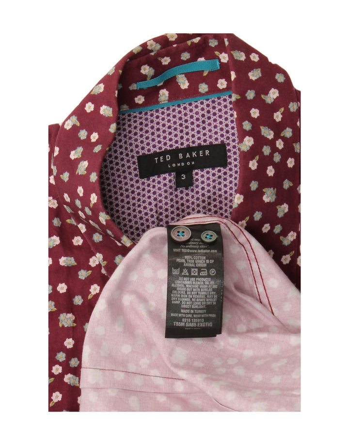 Ted Baker Mens Shirt Size 3 Medium Burgundy Floral Cotton