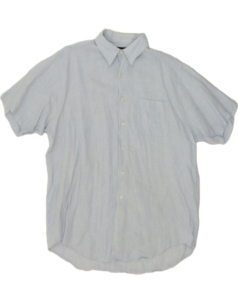 BROOKS BROTHERS Mens Short Sleeve Shirt Large Blue Linen Vintage Brooks Brothers and Second-Hand Brooks Brothers from Messina Hembry 