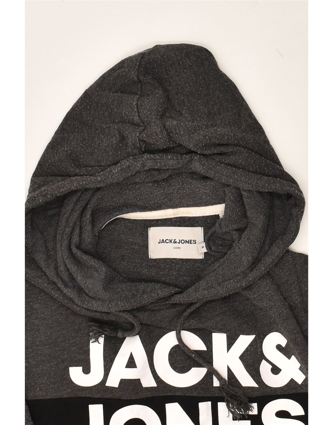 JACK & JONES Mens Graphic Hoodie Jumper Small Black Colourblock Cotton | Vintage Jack & Jones | Thrift | Second-Hand Jack & Jones | Used Clothing | Messina Hembry 