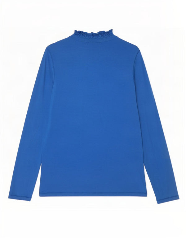 Ralph Lauren Womens Ruffle Front Top Long Sleeve UK 12 Medium Blue Cotton