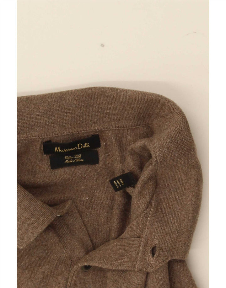 Massimo Dutti Mens Polo Neck Jumper Sweater Large Brown Cotton