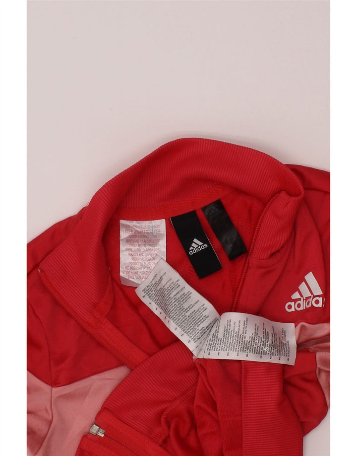 Adidas Girls Tracksuit Top Jacket 5-6 Years Red Colourblock Polyester
