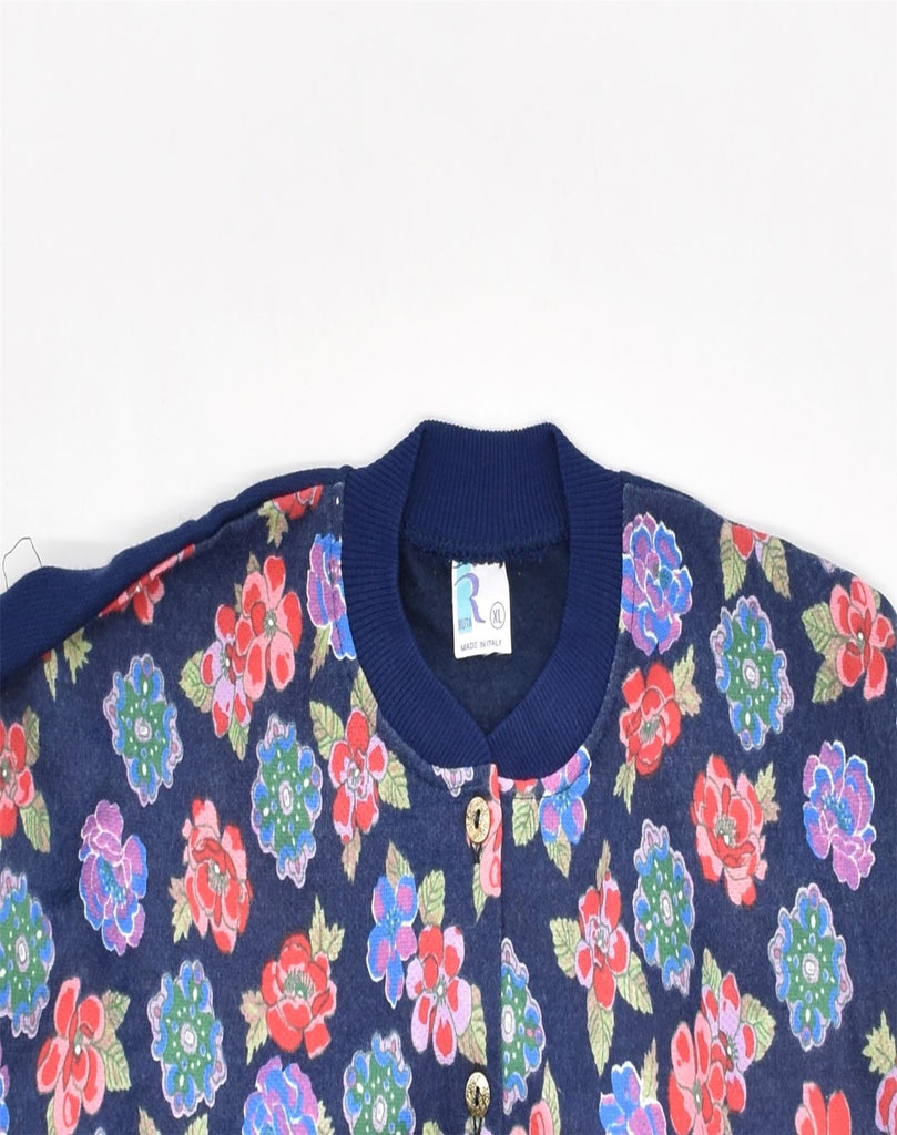 VINTAGE Womens Sweatshirt Jumper UK 18 XL Navy Blue Floral Cotton | Vintage | Thrift | Second-Hand | Used Clothing | Messina Hembry 