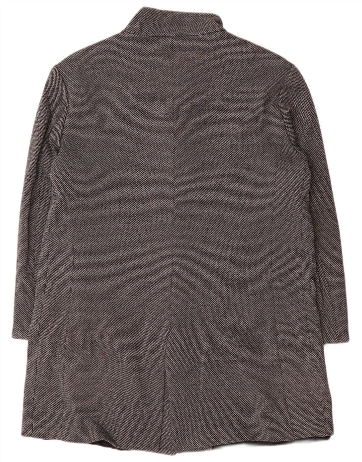 Zara Mens Overcoat UK 40 Large Grey Chevron Cotton