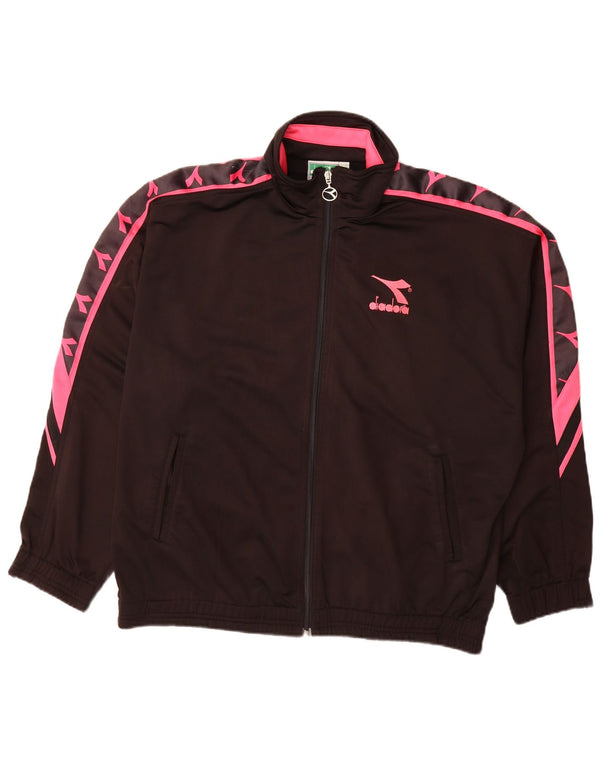 Diadora Mens Tracksuit Top Jacket UK 42 Large Black Colourblock Polyester